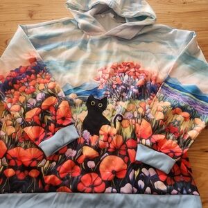 Artistic Black Cat Floral Hoodie - 2X